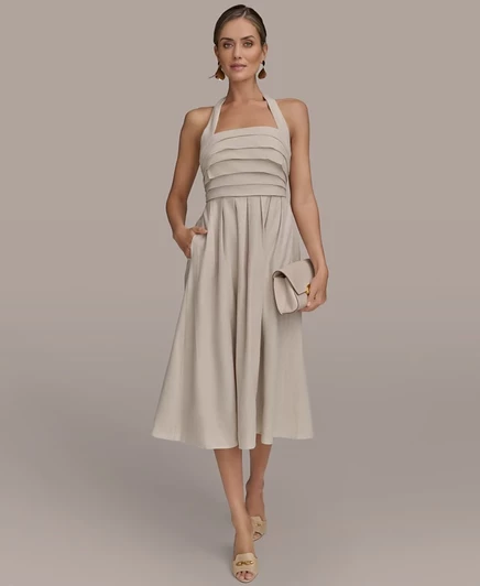 Женское миди-платье Donna Karan с завязкой, бежевое