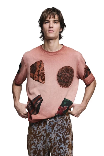Мужская футболка Desigual с лоскутным принтом, оранжевая