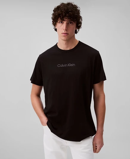 Современная мужская пижамная футболка из хлопка с круглым вырезом от Calvin Klein, черная