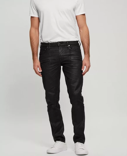 Зауженные джинсы на молнии GUESS Mens Coated Denim isotope black