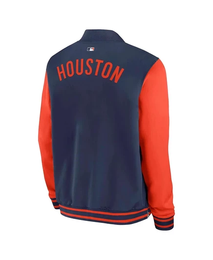 Мужская темно-синяя /оранжевая куртка-бомбер Nike Houston Astros Authentic Collection Dugout на молнии navy, orange