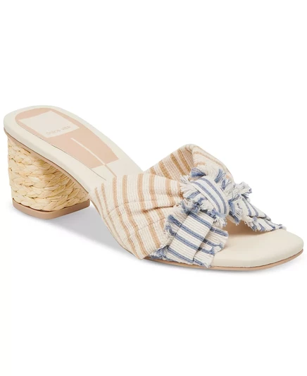  Женские модельные босоножки из рафии Izra Knot на блочном каблуке blue multi striped fabric