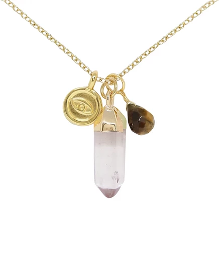 Ожерелье-шарм с заряженным кристаллом и драгоценным камнем tiger's eye