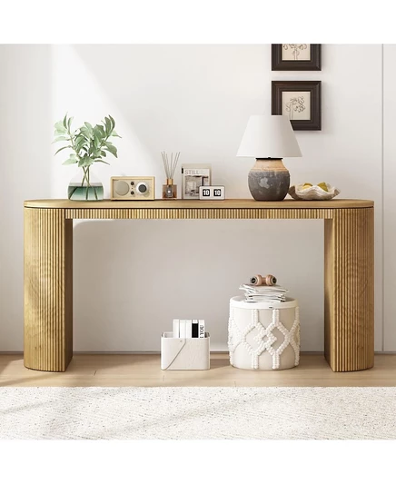 Консольный столик Streamdale Furniture изогнутого дизайна с уникальным дизайном в вертикальную полоску, подходящий для гостиной, кабинета и прихожей коричнево-бежевого цвета