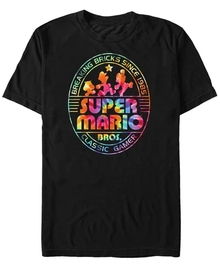 Мужская черная футболка с коротким рукавом Nintendo Super Mario Rainbow Tie-Dye Breaking Bricks от Nintendo black
