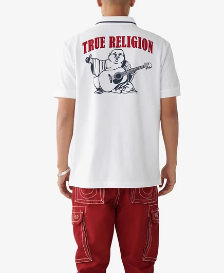 Мужское поло True Religion Buddha с логотипом, белое