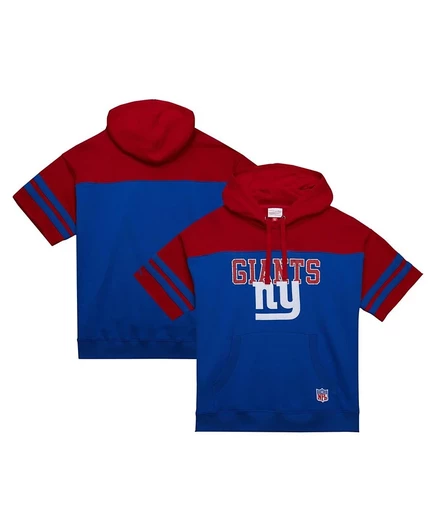 Мужская толстовка-пуловер с коротким рукавом Mitchell & Ness Royal New York Giants Off Field с винтажным логотипом и капюшоном