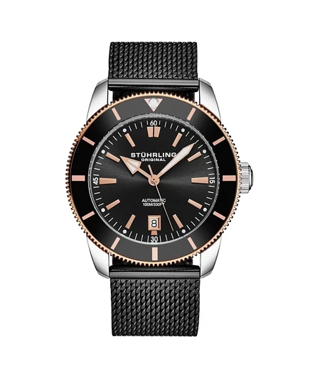 Мужские часы для дайвинга Stuhrling Marinier 4079 с автоподзаводом диаметром 42 мм, циферблатом Sunray и сетчатым браслетом