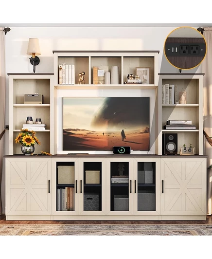 Развлекательный центр Streamdale Furniture Wall Unit с зарядной станцией и USB-разъемом коричневый/бежевый
