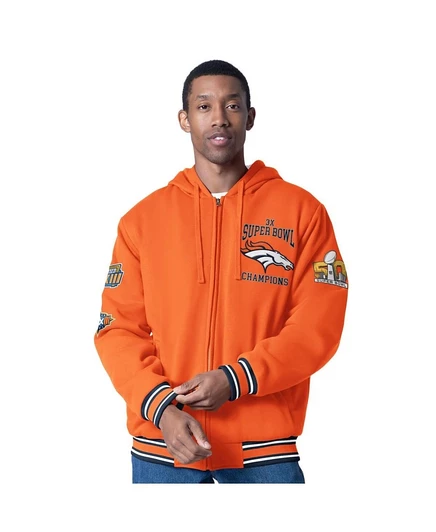 Мужская оранжевая толстовка Denver Broncos Power Forward с капюшоном на молнии G-III Sports by Carl Banks из флиса на память