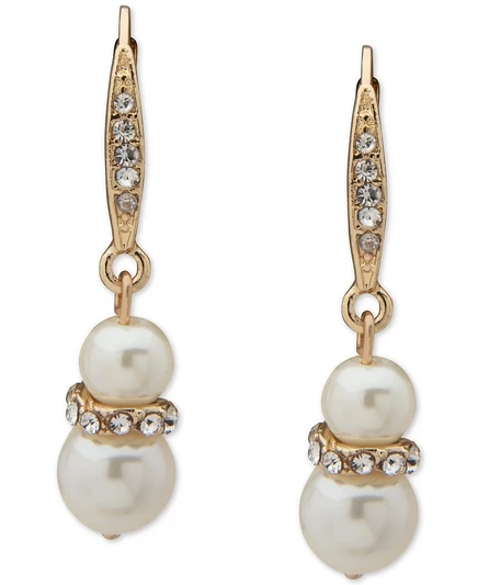 Серьги-капли Anne Klein с золотым Паве и искусственным жемчугом в виде снеговика