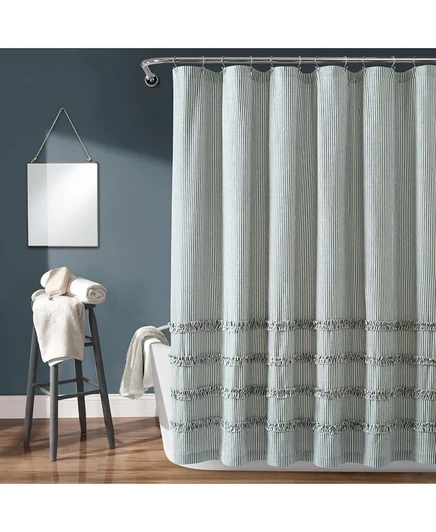 Шторка для душа Lush Décor Vintage Stripe, хлопок, джинсово-синяя