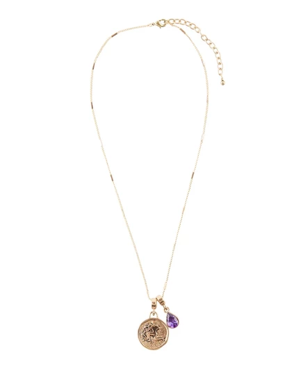 Монета Зодиака Барс Подлинное ожерелье-талисман в виде капли слезы aquarius-genuine amethyst