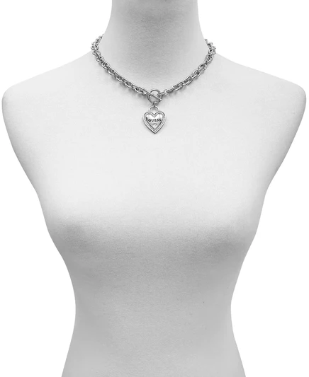 Ожерелье Guess My Sparkly Valentine сердечное 17″, серебристое