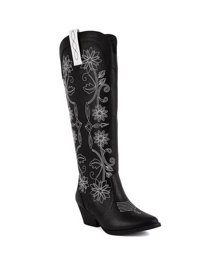  Женские высокие сапоги в западном стиле с цветочным рисунком Tam black, white floral
