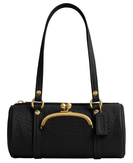 Сумка-бочонок из натуральной кожи COACH The Originals Kisslock Medium Pebble, цвет черный, 28