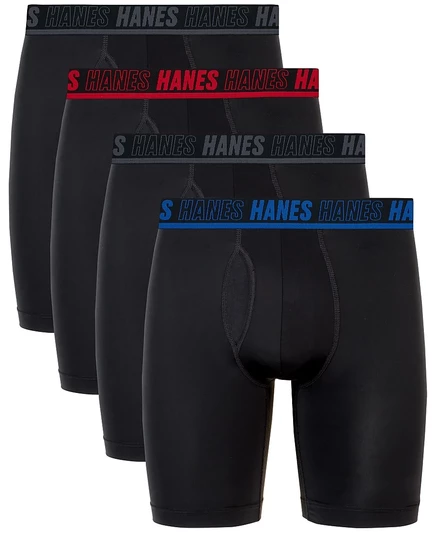 Мужские трусы-боксеры Hanes 4pk. Трусы-боксеры с высокой посадкой, поддерживающие идеальные ДВИЖЕНИЯ. black
