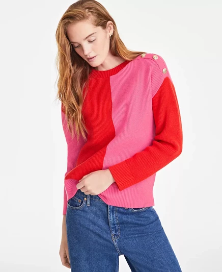  Женский свитер с открытыми плечами на пуговицах, эксклюзивно в Macy's fiery red