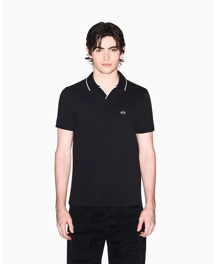 Мужская рубашка поло A|X Armani Exchange с коротким рукавом и воротником Пике Johhny черного цвета с окантовкой