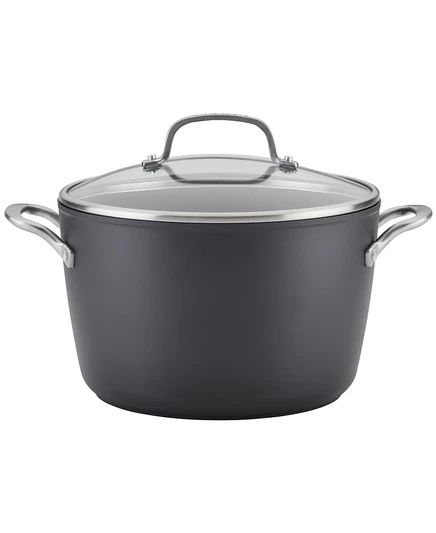Индукционная кастрюля с антипригарным покрытием KitchenAid емкостью 8 л из твердого анодированного сплава с крышкой черного цвета
