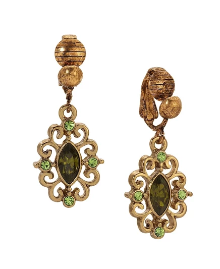Серьги-клипсы 2028 Crystal Filigree, зеленые