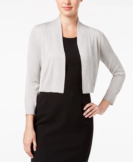 Calvin Klein Three-Quarter-Sleeve Glitter Shrug Cardigan silver