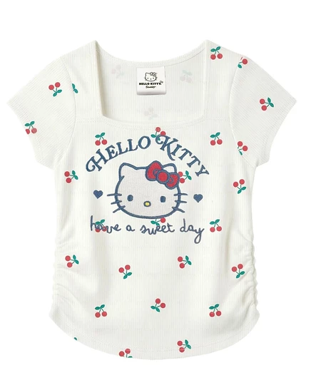 Детская футболка Hello Kitty с принтом вишен, белая
