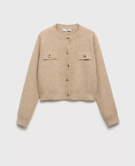 Женский вязаный кардиган в рубчик с пуговицами Mango medium brown