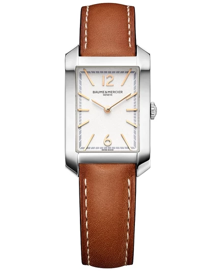 Женские швейцарские часы Baume & Mercier Hampton Brown на кожаном ремешке 22x35 мм белого цвета