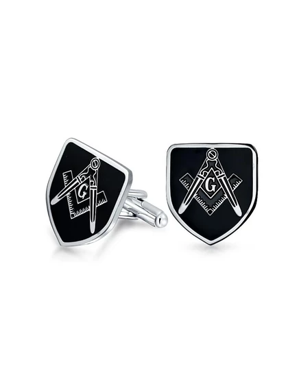 Мужские запонки Bling Jewelry с масонским компасом, черная эмаль
