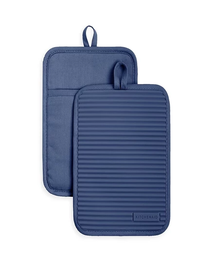 KitchenAid Ribbed Soft Silicone Pot Holder, Set of 2 blue