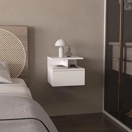 Плавающая прикроватная тумбочка FM FURNITURE Augusta с 2-ярусной полкой и 1 выдвижным ящиком