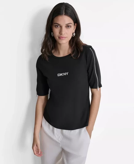  Женский топ с вышитым логотипом DKNY с молнией black