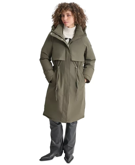  Женское пуховое пальто-анорак DKNY с капюшоном и длинными рукавами loden
