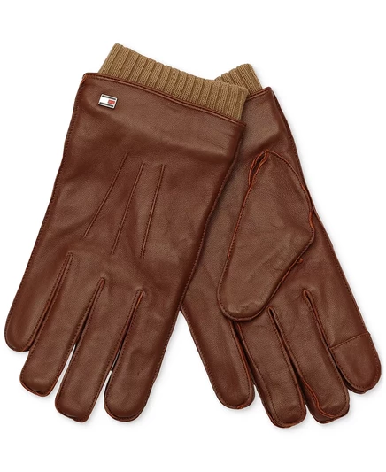  Мужские двухслойные кожаные перчатки с манжетами brown
