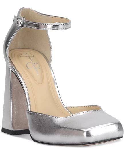  Женские туфли-лодочки Lollah на блочном каблуке с ремешком на щиколотке silver metallic