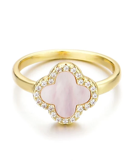 Кольцо ADORNIA из золота с перламутром и фианитами Halo Clover белого цвета