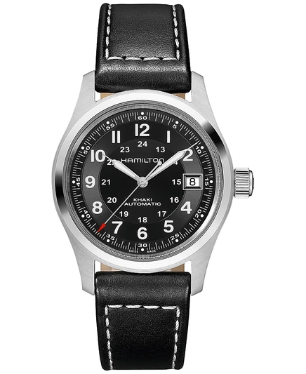 Мужские часы Hamilton Khaki Field автомат, 38 мм, с черным кожаным ремешком
