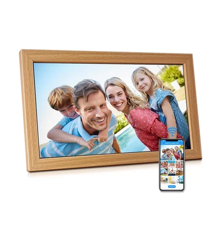 цифровая фоторамка 21in Cloud Frame - Простое приложение для обмена фотографиями - 20 ГБ облачного хранилища с автоматическим поворотом. light wood brown