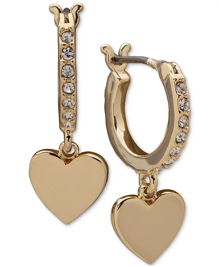 Серьги-кольца DKNY с подвеской‑сердцем и паве, золотистые
