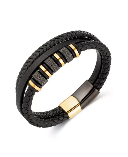  Черный браслет из титановой кожи и нержавеющей стали black/gold