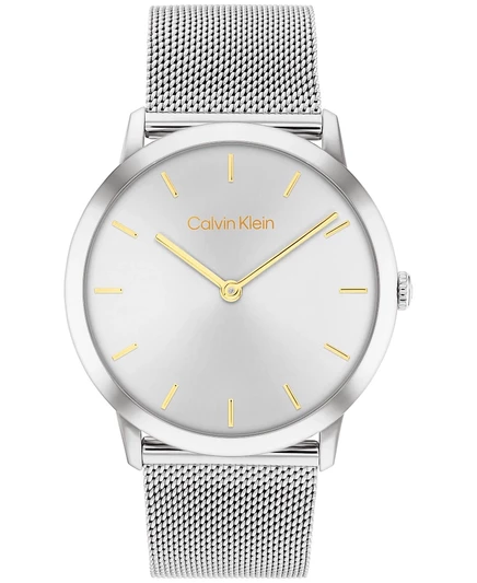 Эксклюзивные женские часы Calvin Klein с серебристым браслетом-сеткой из нержавеющей стали 37 мм серого цвета