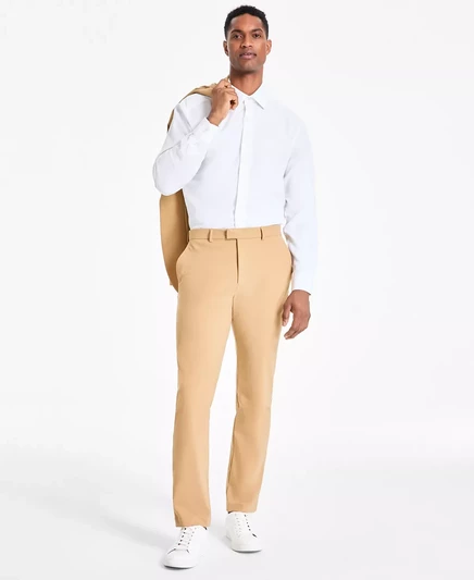  Мужские однотонные брюки-стрейч классического кроя от Macy's  swiss mocha