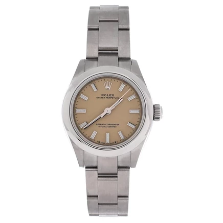 Бывшие в употреблении часы Rolex Oyster Perpetual Beige с автоподзаводом из нержавеющей стали коричневого цвета диаметром 28 мм