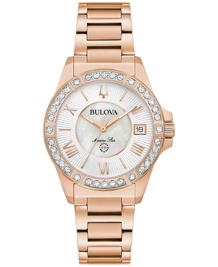 Женские часы Bulova Marine Star 32 мм с бриллиантами, розовое золото