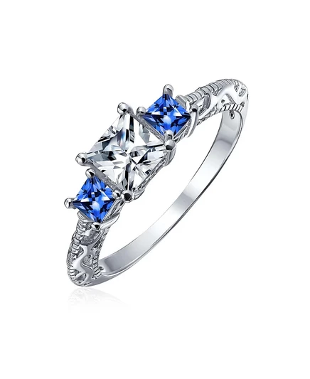 Кольцо Bling Jewelry с тремя синими куб. циркониями, серебро