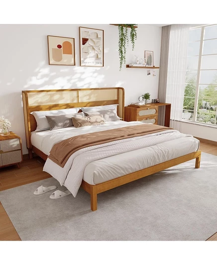 Каркас двуспальной кровати Streamdale Furniture с изголовьем коричнево-бежевый