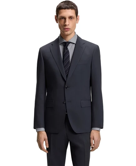Мужской приталенный блейзер из стирающейся эластичной ткани BOSS by Hugo Boss синего цвета