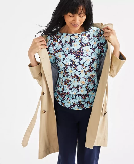  Миниатюрный хлопковый топ с рукавами 3/4 в цветочек, эксклюзивно от Macy's  blooming blue