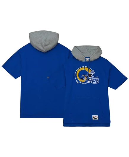 Мужское худи Mitchell & Ness Postgame с короткими рукавами, синее